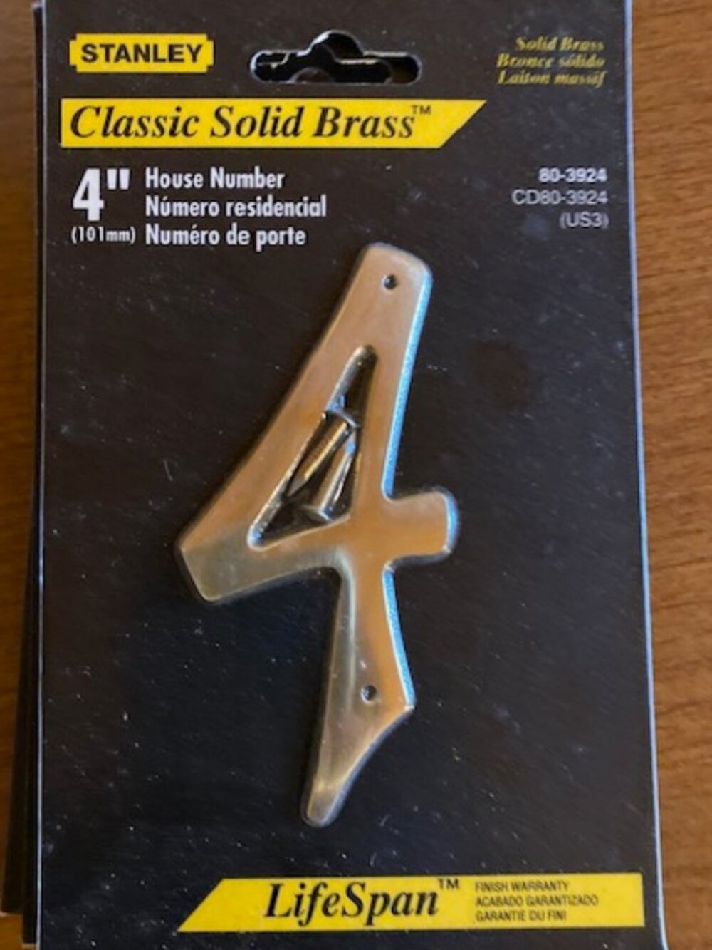 Stanley Brass House Numbers Classic Hardware Number 4 - New 4"